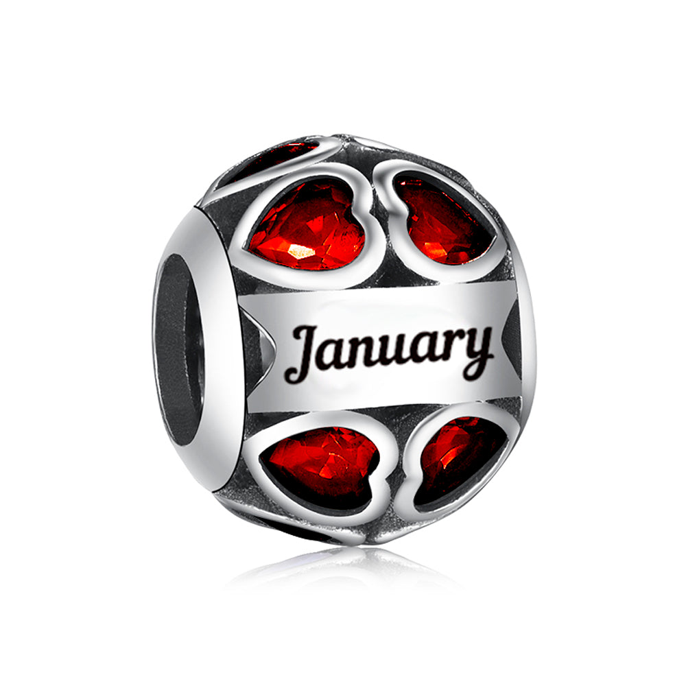 S925 Silver January Birthstone All Around Hearts Charm Bead For Bracelet and Necklace