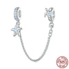 S925 Silver Ocean Starfish and Turtle Safety Chain Charm For Bracelet
