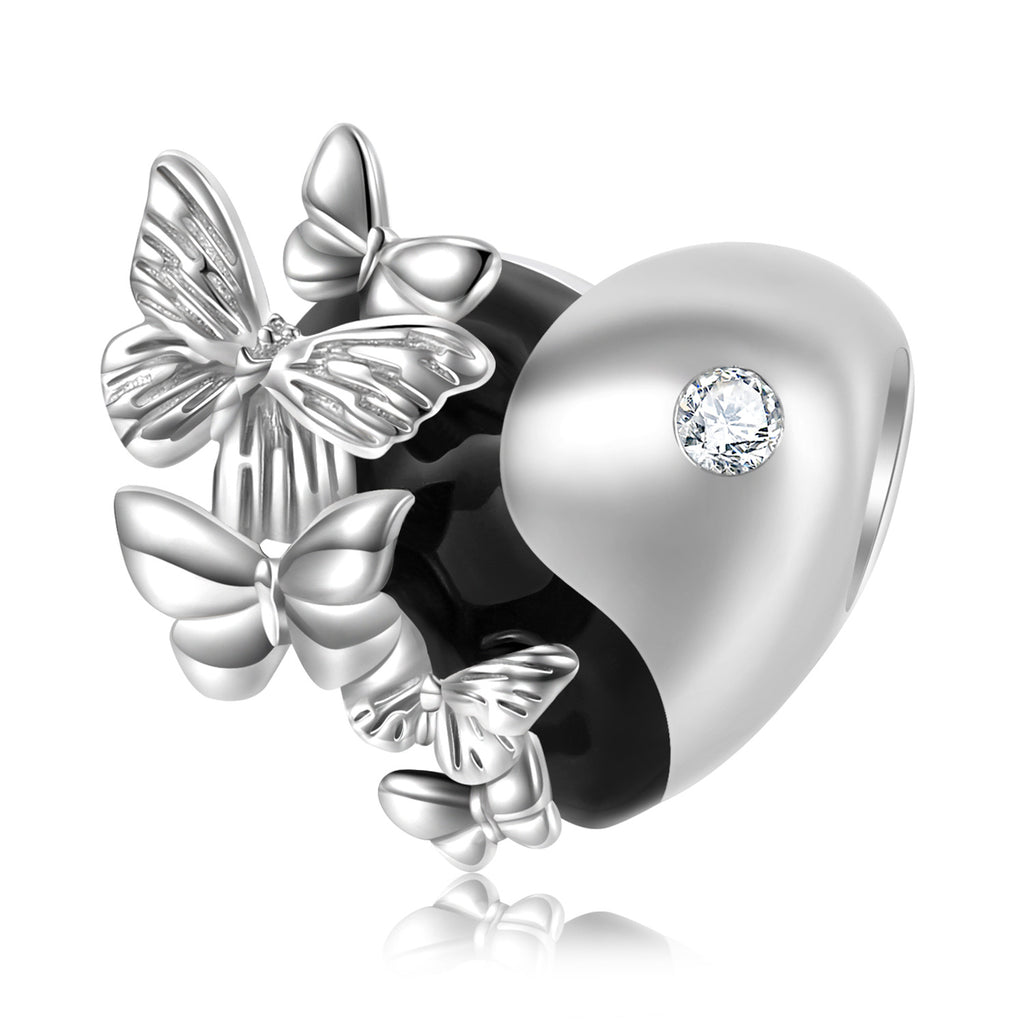 S925 Silver Heart Butterfly Charm