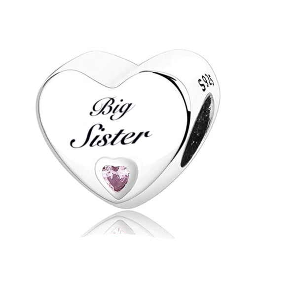 S925 Silver Big Sister Heart Charm Bead For Bracelet and Necklace