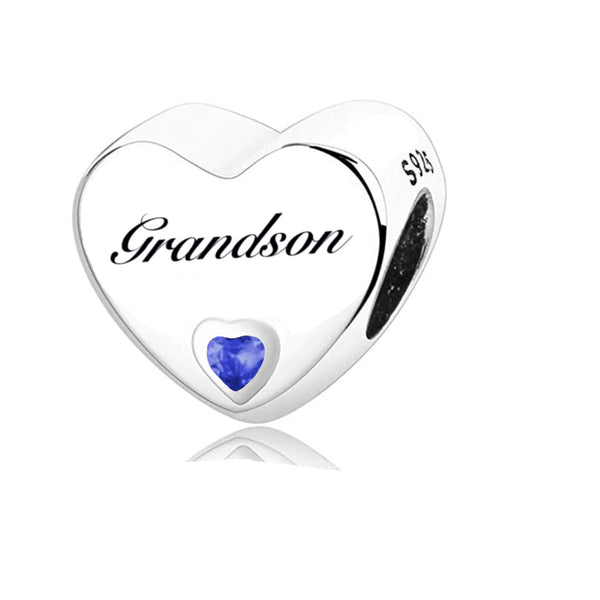 S925 Silver Grandson Heart Charm Bead For Bracelet and Necklace