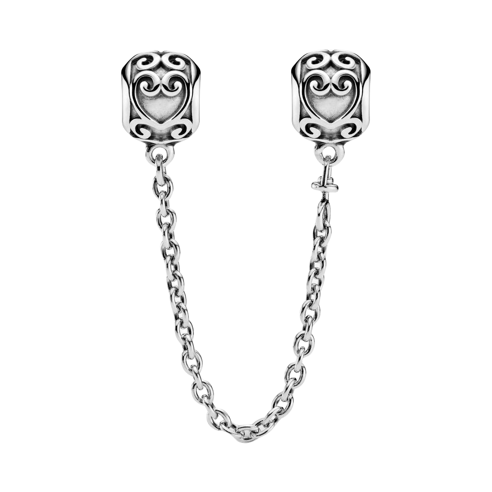 S925 Silver Ornate Hearts Safety Chain For Bracelet