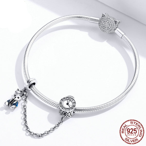 S925 Silver Magic Rabbit Safety Chain Charm DIY For Bracelet
