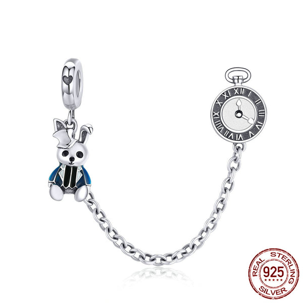S925 Silver Magic Rabbit Safety Chain Charm DIY For Bracelet