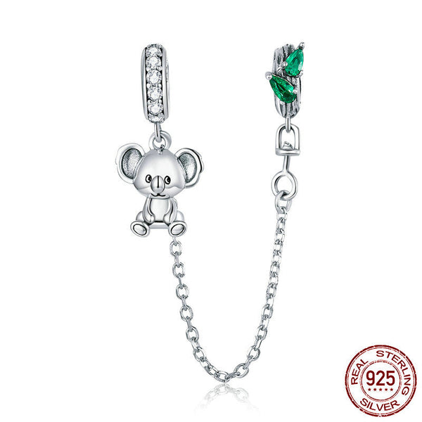 S925 Silver Koala Safety Chain Charm DIY For Bracelet