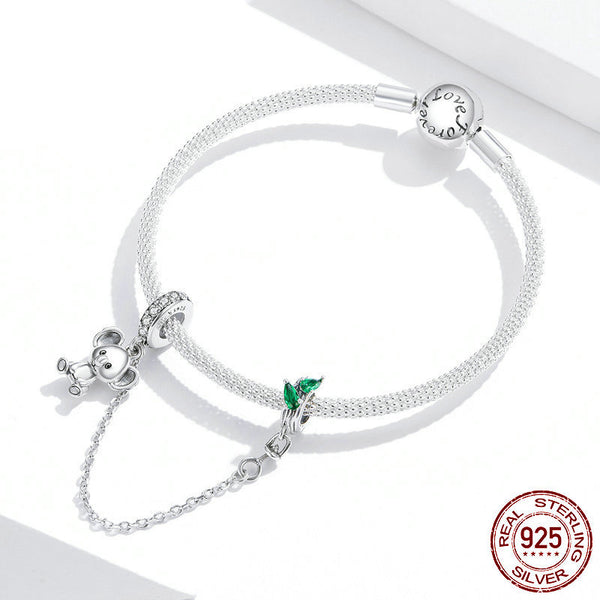 S925 Silver Koala Safety Chain Charm DIY For Bracelet