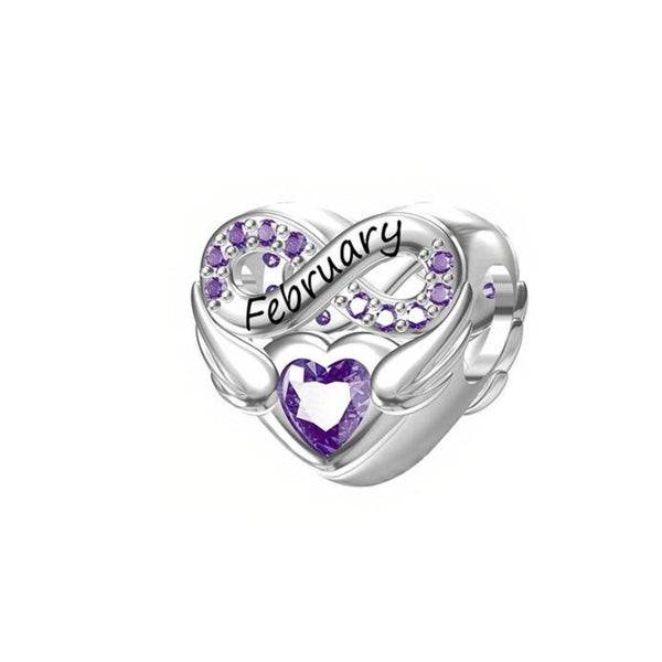 S925 Silver February Birthstone Charms Bead For Bracelet and Necklace