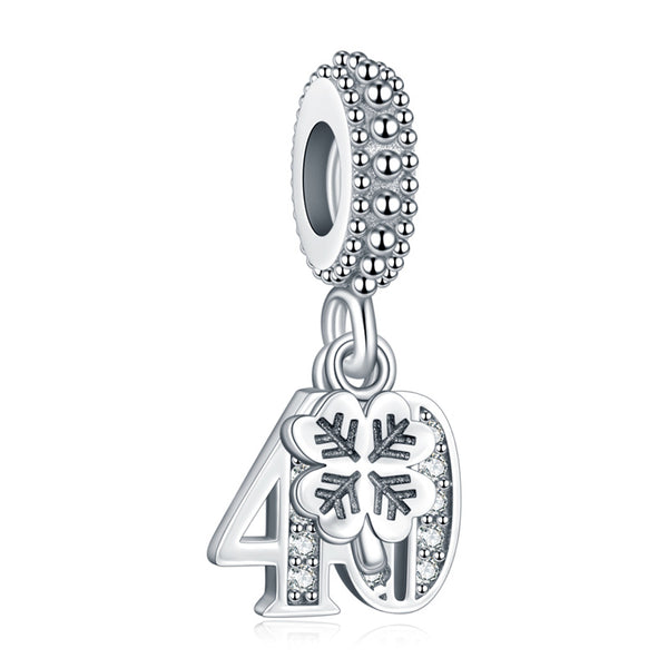 S925 Silver 40th Birthday Dangle Charm For Bracelet and Necklace