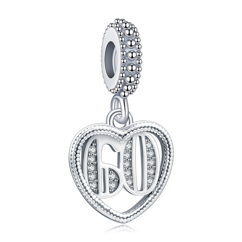 S925 Silver 60th Birthday Dangle Charm For Bracelet and Necklace