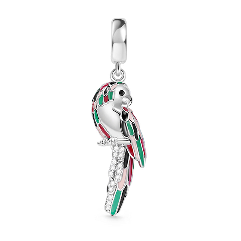 S925 Silver Multicoloured Parrot Bird Charm
