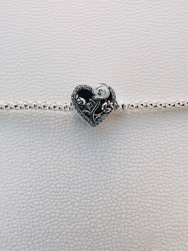 S925 Silver Flower Heart Charm For Bracelet and Necklace
