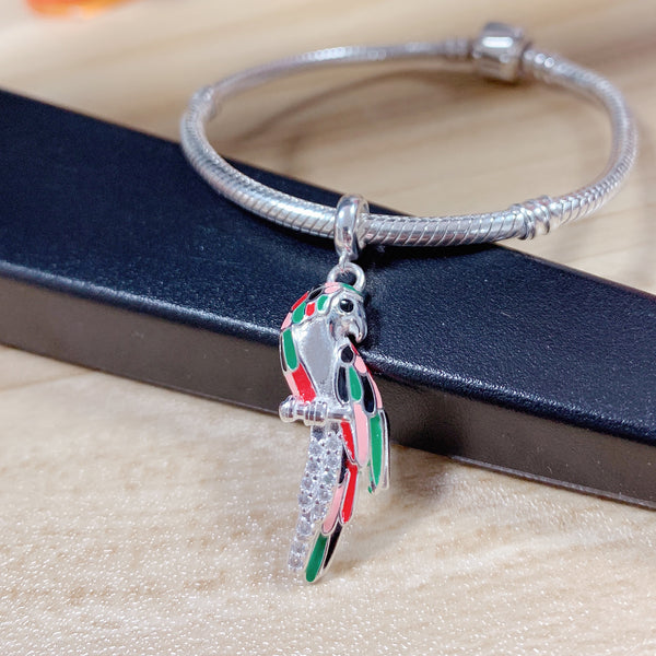 S925 Silver Multicoloured Parrot Bird Charm