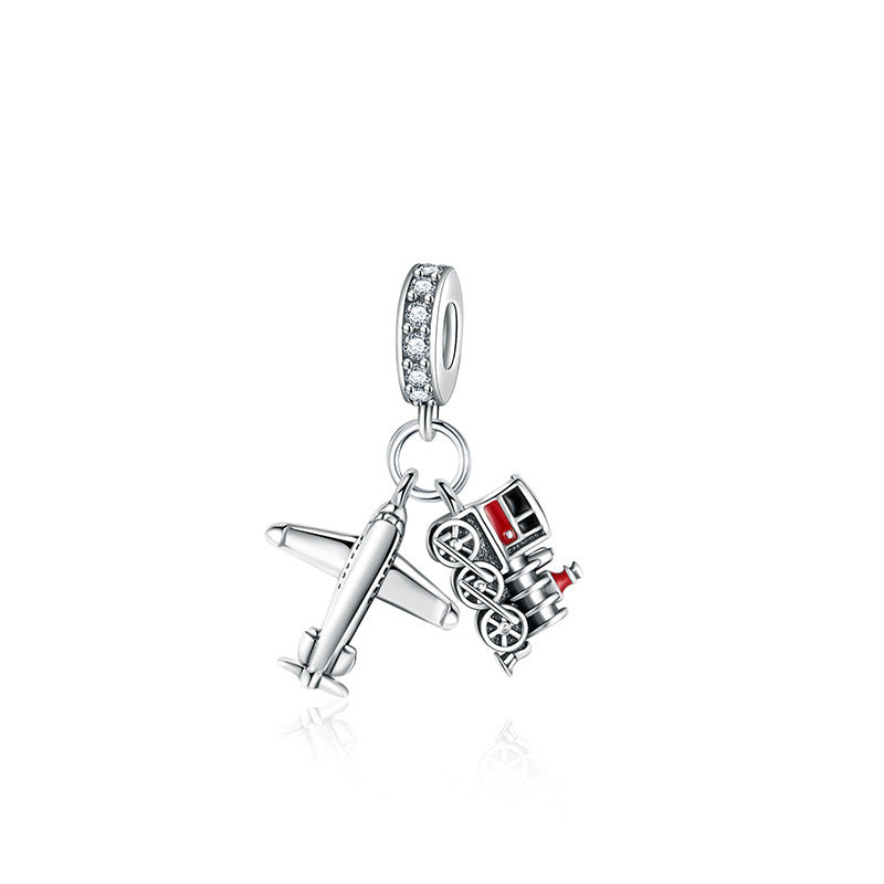 S925 Silver Airplane With Train Charm