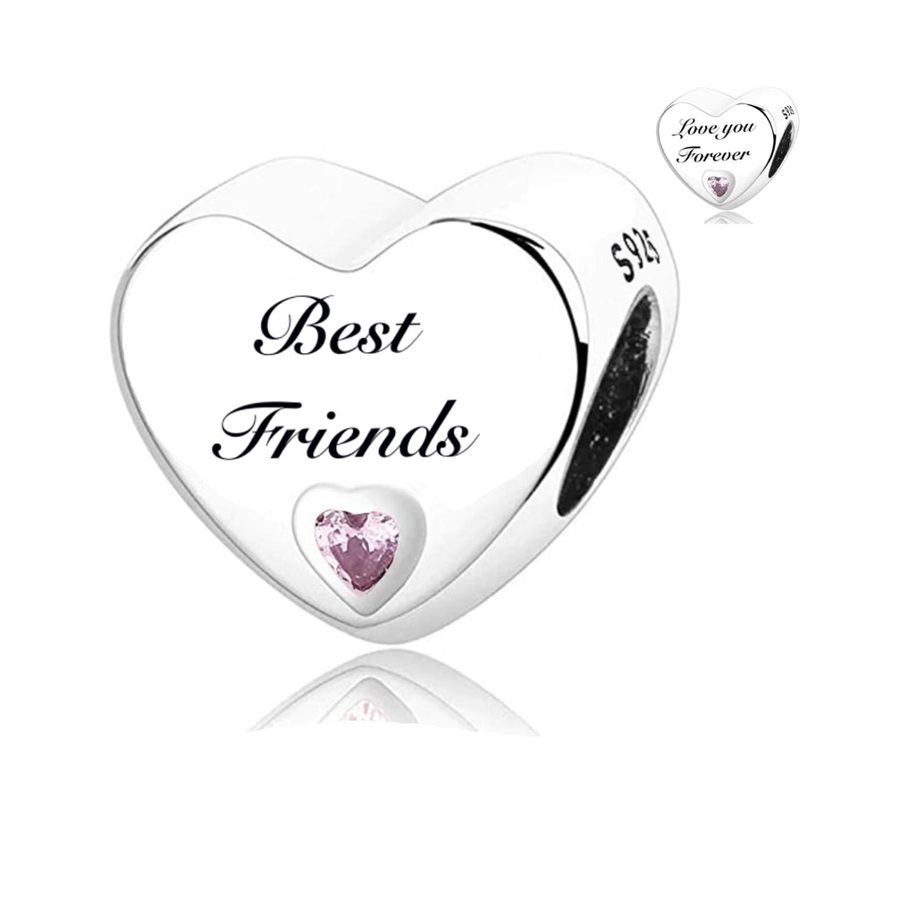 S925 Silver Heart Best Friends Charm Bead For Bracelets