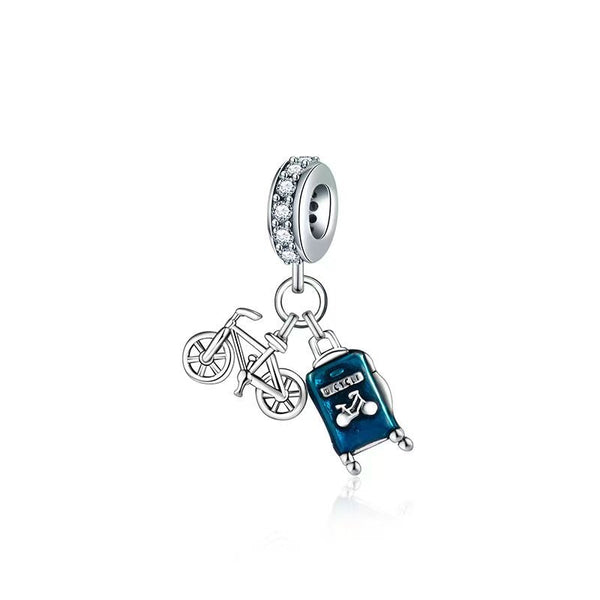 S925 Silver Bicycle With Suitcase Charm
