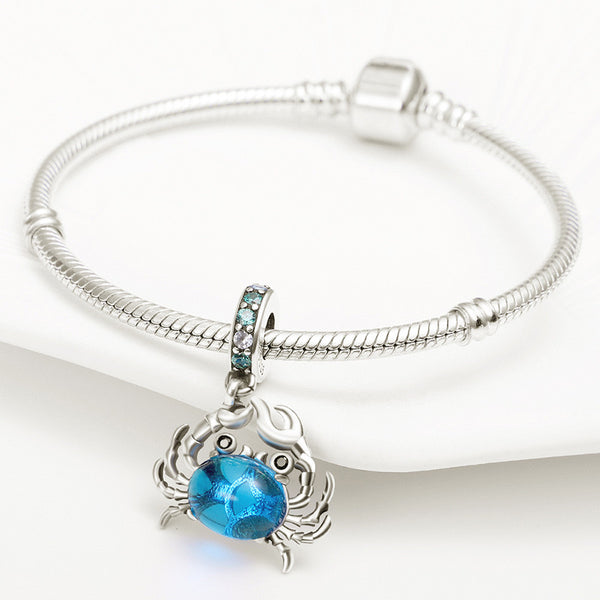 S925 Silver Blue Crab Charm For Bracelet and Necklace