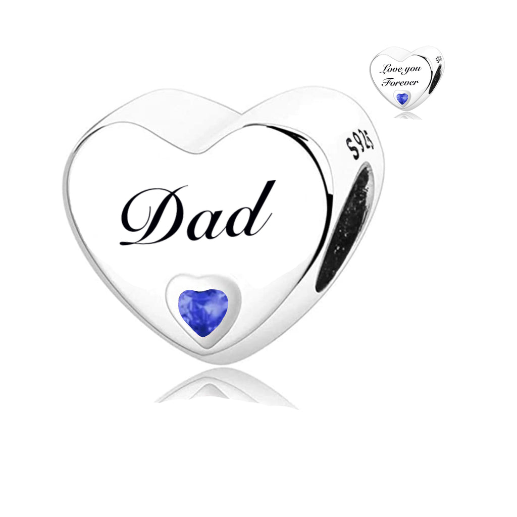 S925 Silver Heart Dad Charm Bead For Bracelets