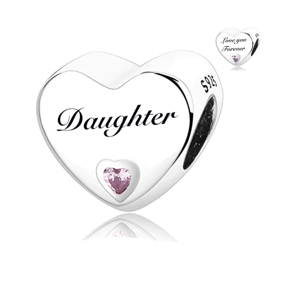 S925 Silver Heart Daughter Charm Bead For Bracelets