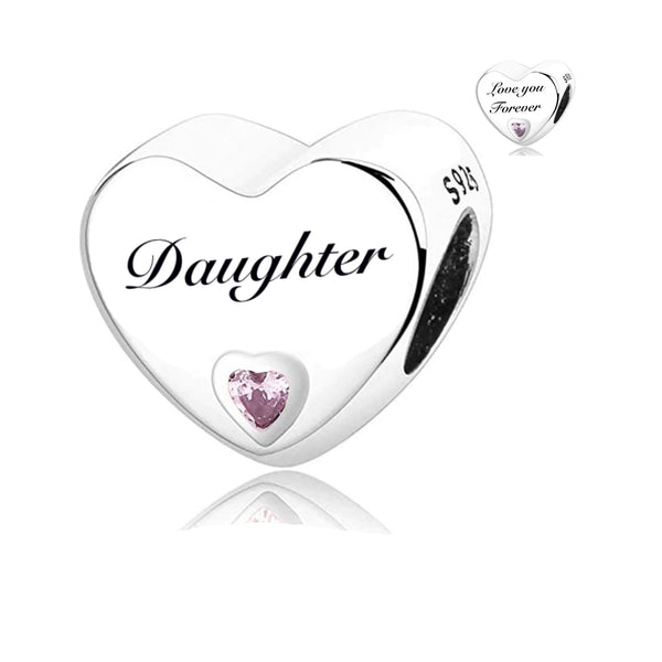 S925 Silver Heart Daughter Charm Bead For Bracelets