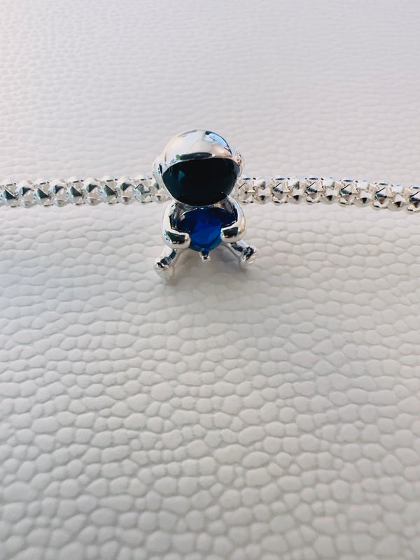 S925 Silver Spaceman With Blue Heart Charm For Bracelet