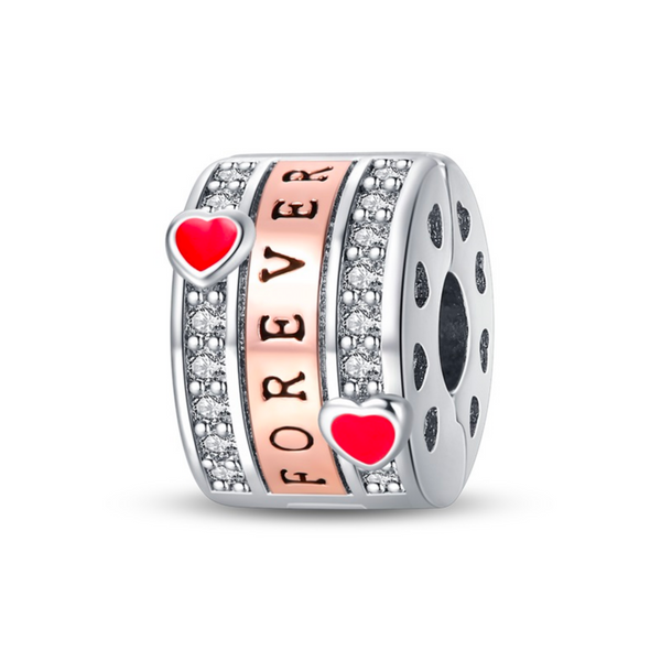 S925 Silver Forever with red hearts clip charm For Bracelet