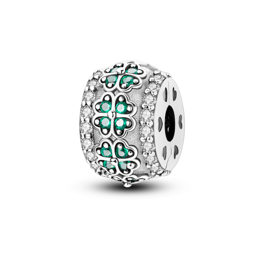 S925 Silver Green Four Leaf Clover Clip Charm For Bracelet