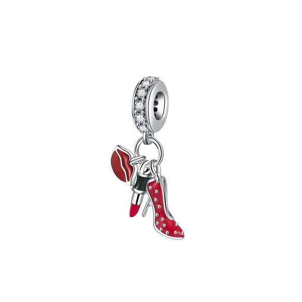 S925 Silver High Heel With Lipstick Charm