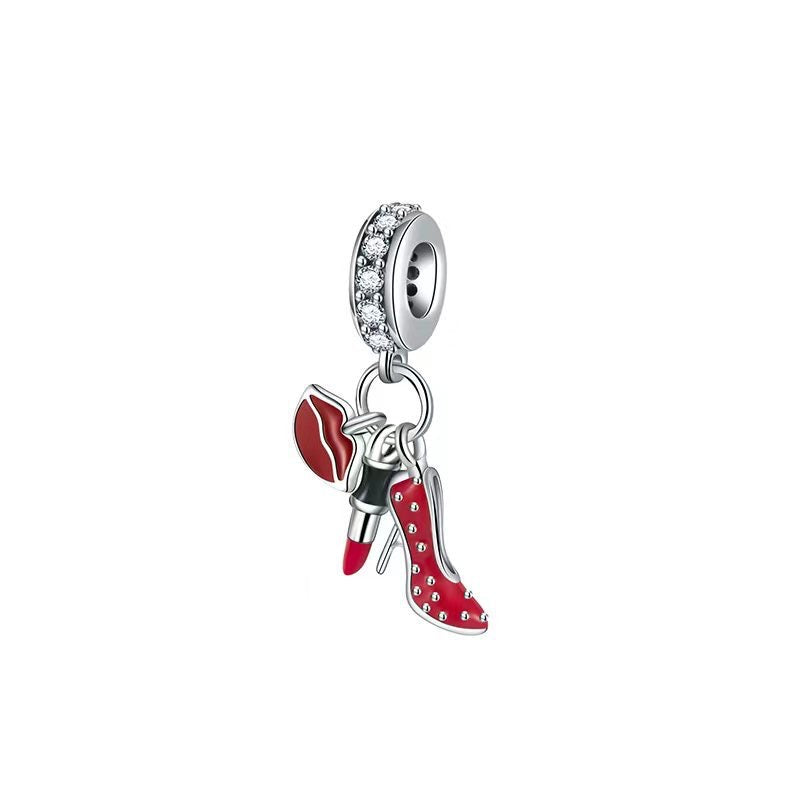 S925 Silver High Heel With Lipstick Charm