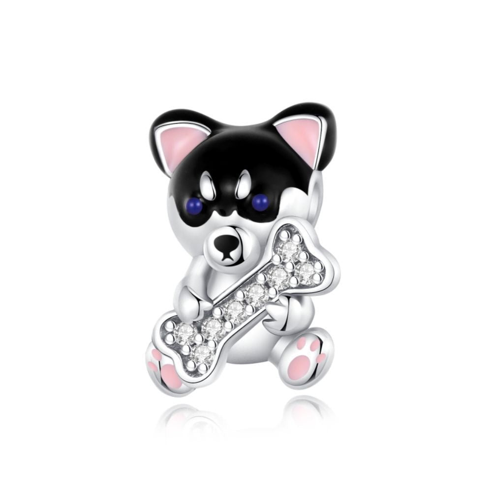 S925 Silver Husky Dog Charm