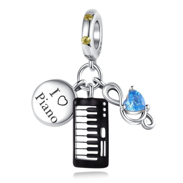 S925 Silver I Love Piano Charm