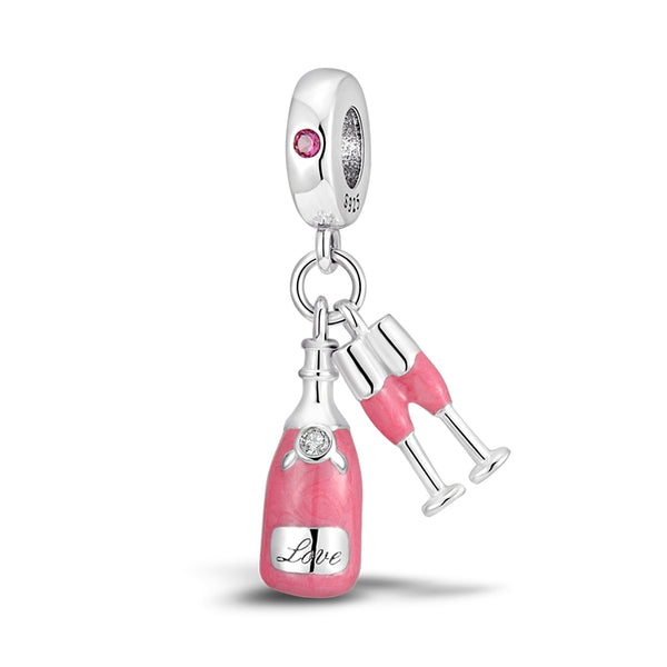 S925 Silver Champagne With Wine Glass Charm