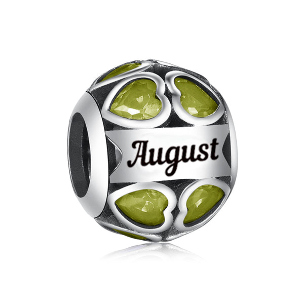 S925 Silver August Birthstone All Around Hearts Charm Bead For Bracelet and Necklace