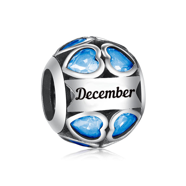 S925 Silver December Birthstone Around Hearts Charm Bead For Bracelet and Necklace