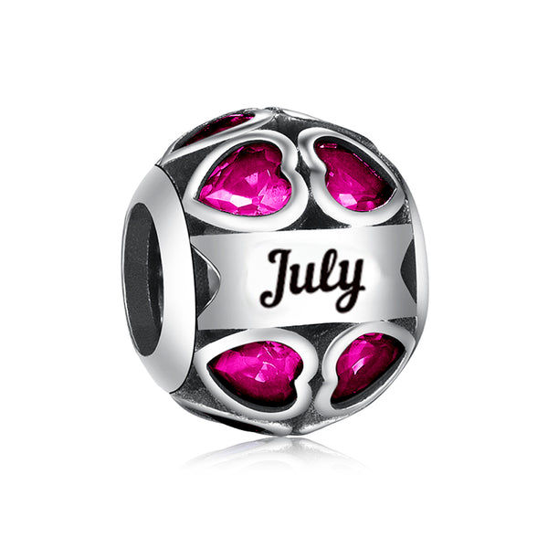 S925 Silver July Birthstone Around Hearts Charm Bead For Bracelet and Necklace