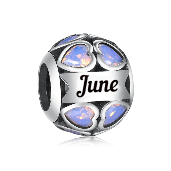 S925 Silver June Birthstone Around Hearts Charm Bead For Bracelet and Necklace