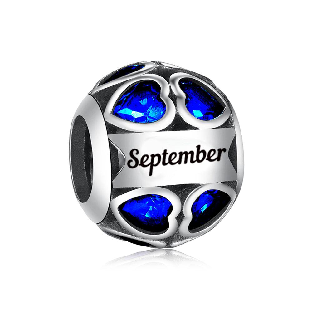 S925 Silver September Birthstone Around Hearts Charm Bead For Bracelet and Necklace