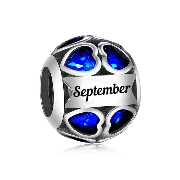 S925 Silver September Birthstone Around Hearts Charm Bead For Bracelet and Necklace