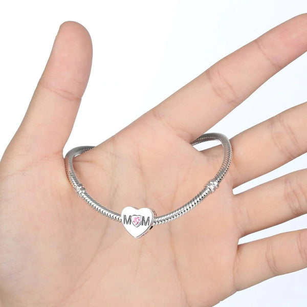 S925 Silver Mum Heart Charm Bead For Bracelet and Necklace