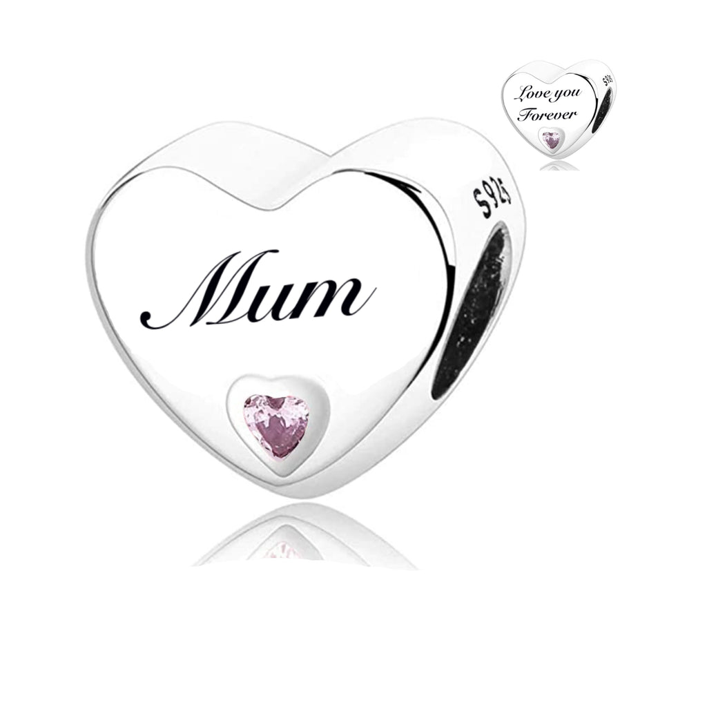 S925 Silver Heart Mum Charm Bead For Bracelets