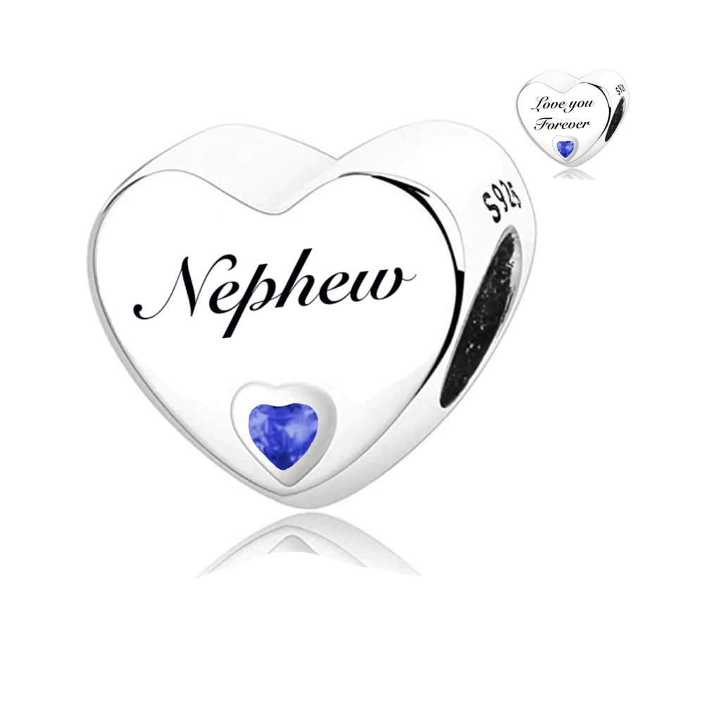 S925 Silver Heart Nephew Charm Bead For Bracelets