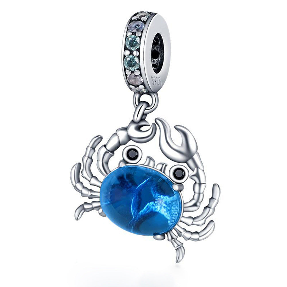 S925 Silver Blue Crab Charm For Bracelet and Necklace