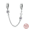 S925 Silver Flower Heart Safety Chain Charm For Bracelet