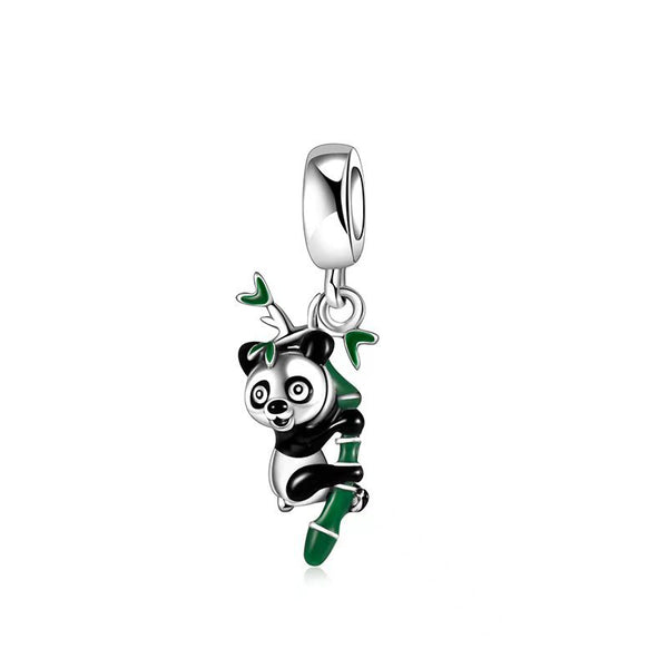 S925 Silver Panda with Bamboo Dangle Charm For Bracelet and Necklace