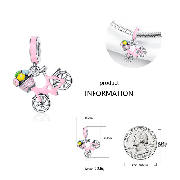 S925 Silver Pink Bicycle Charm