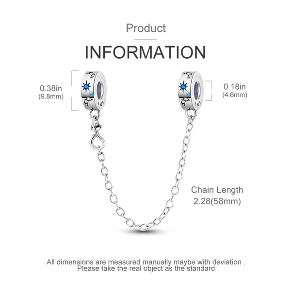 S925 Silver Starry Sky Safety Chain Charm For Bracelet