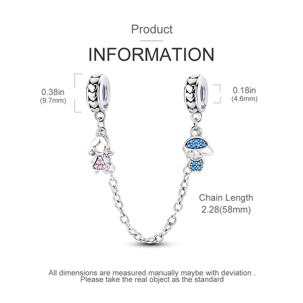 S925 Silver Boy and Girl Safety Chain Charm For Bracelet