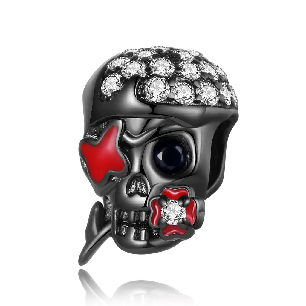 S925 Silver Black Skull Charm For Bracelet and Necklace