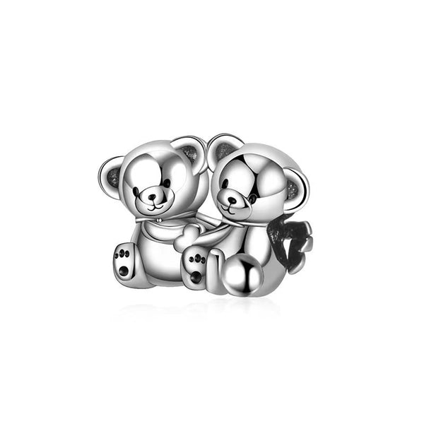S925 Silver Cute Bears Cuddle Charm For Bracelet and Necklace