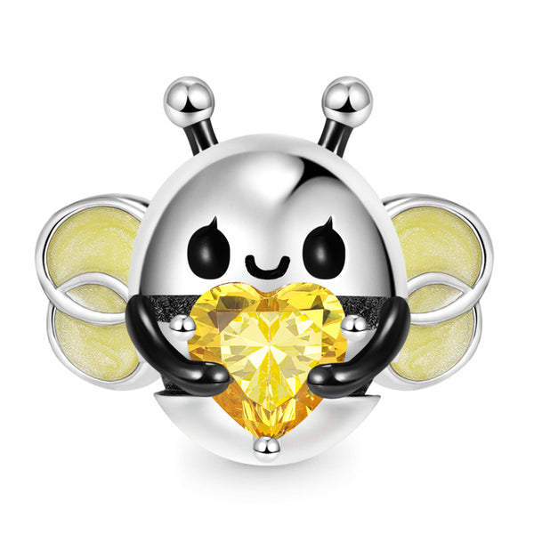 S925 Silver Bee Embraces Heart Gemstone Charm For Bracelet