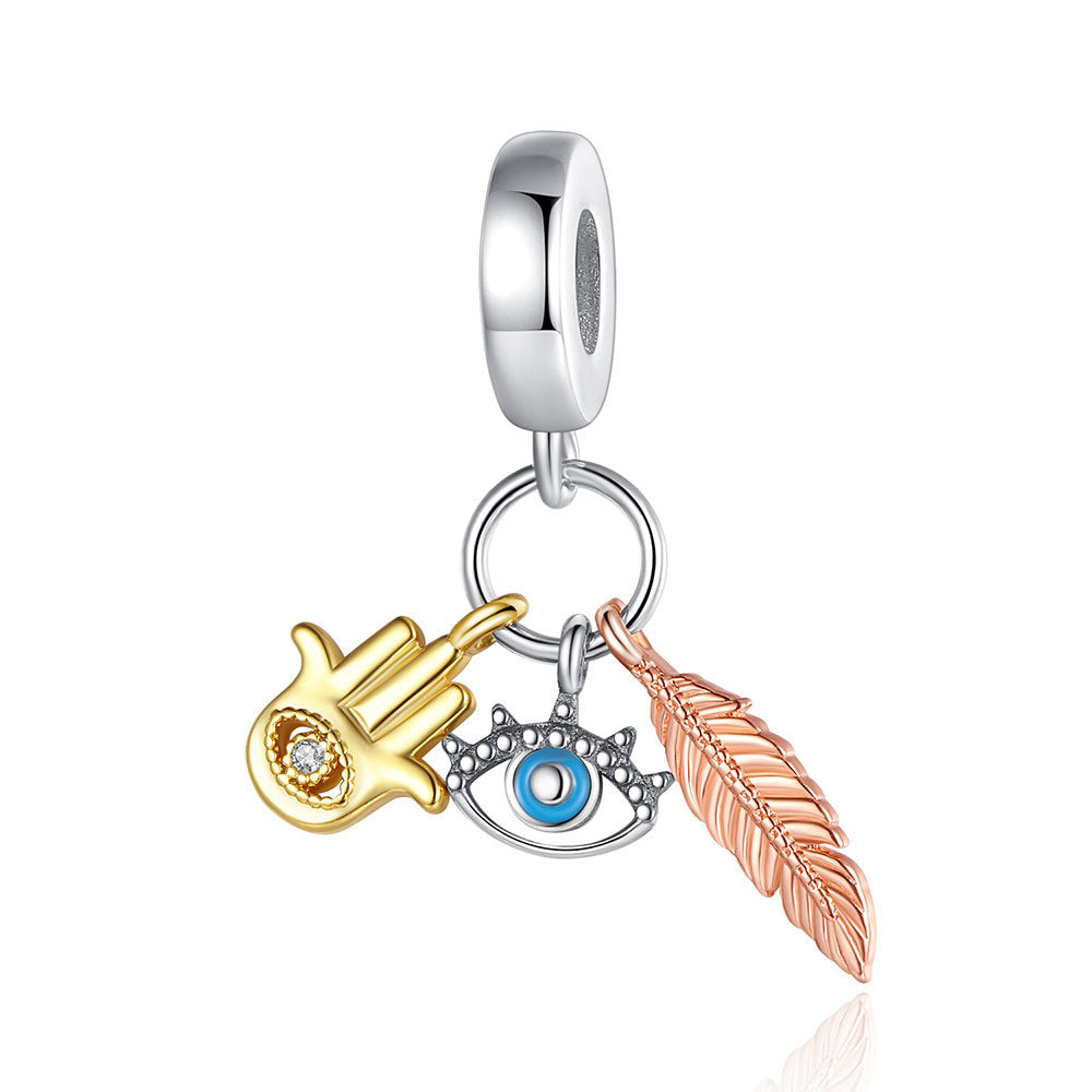 S925 Silver Evil Eye With Palm Feather Charm